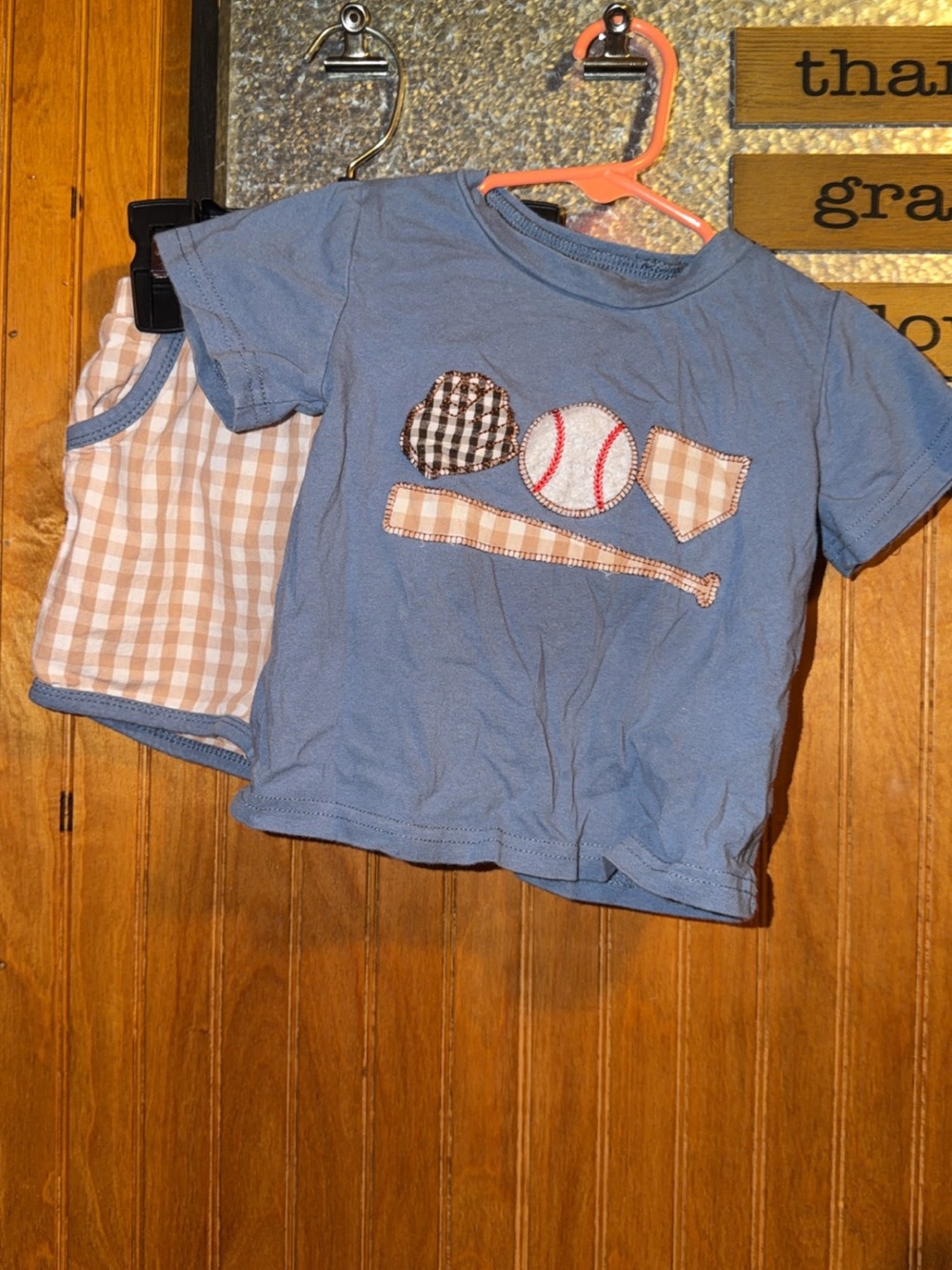 Blue Kids Baseball Appliqué Tee and Shorts Set